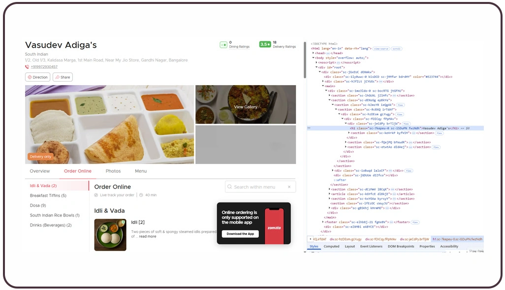 Zomato Food Scraping API and Zomato Scraper API: On-Demand Structured Data